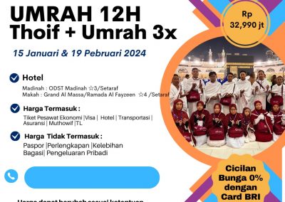 Umrah Plus Thaif 12 Hari 3x Umrah