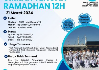 Umrah Ramadhan Pertengahan Puasa 12 Hari